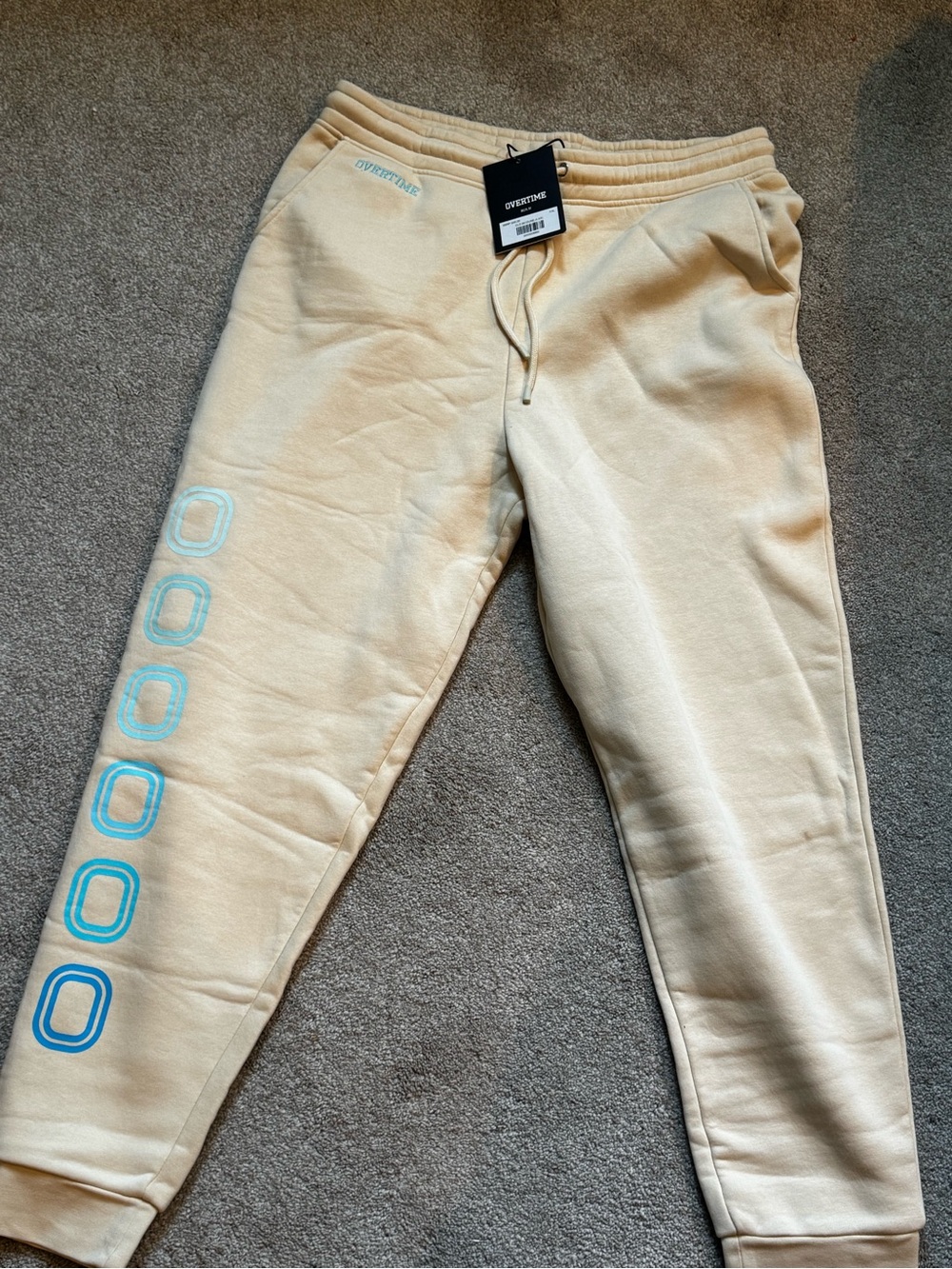 Brand New Overtime Cream Jogger Sweatpants with Blue Graphics 2XL nwt